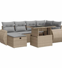 7-tlg. Garten-Sofagarnitur mit Kissen Beige Poly Rattan