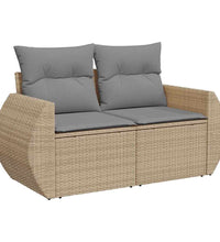 7-tlg. Garten-Sofagarnitur mit Kissen Beige Poly Rattan