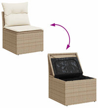 7-tlg. Garten-Sofagarnitur mit Kissen Beige Poly Rattan Akazie