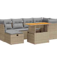 7-tlg. Garten-Sofagarnitur mit Kissen Beige Poly Rattan Akazie