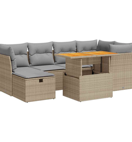 7-tlg. Garten-Sofagarnitur mit Kissen Beige Poly Rattan Akazie