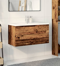 Waschbeckenunterschrank mit Einbaubecken Altholz-Optik