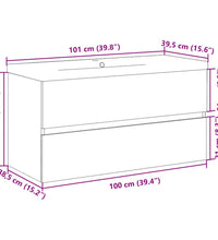 Waschbeckenunterschrank mit Einbaubecken Altholz-Optik