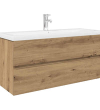 Waschbeckenunterschrank mit Einbaubecken und Wasserhahn