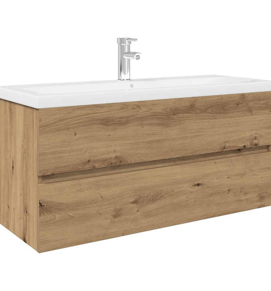 Waschbeckenunterschrank mit Einbaubecken und Wasserhahn