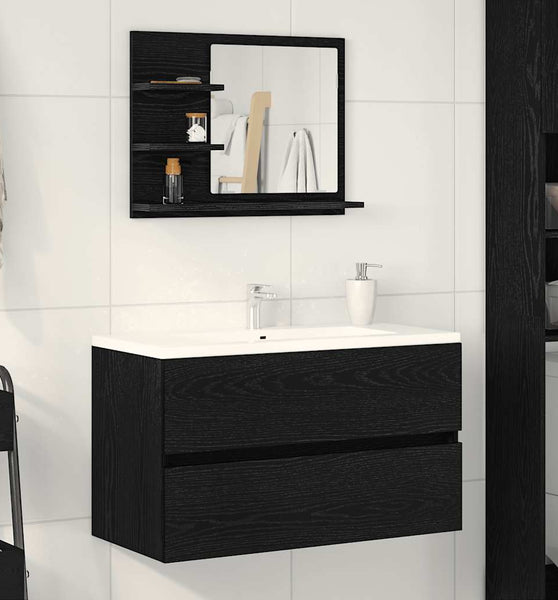 Badspiegel Schwarz Eichen-Optik 60x10,5x45 cm Holzwerkstoff
