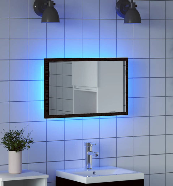 Badspiegel mit LED-Leuchten Schwarz Eichen-Optik 60x8,5x37 cm