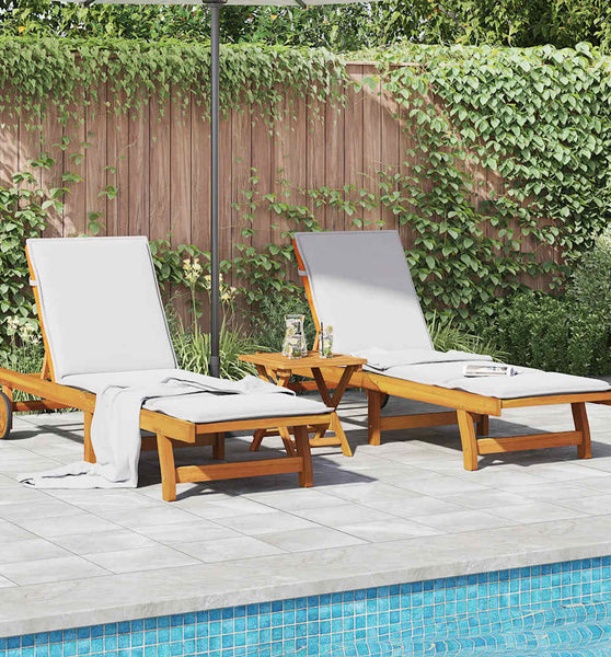 Sonnenliegen 2 Stk. mit Tisch Massivholz Akazie