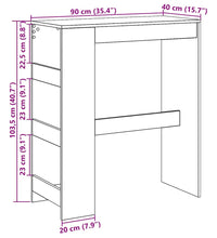 Bartisch mit Regal Schwarz Eichen-Optik 90x40x103,5 cm