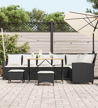 4tlg. Garten-Sofagarnitur mit Kissen L-Form Schwarz Poly Rattan