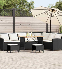 4tlg. Garten-Sofagarnitur mit Kissen L-Form Schwarz Poly Rattan