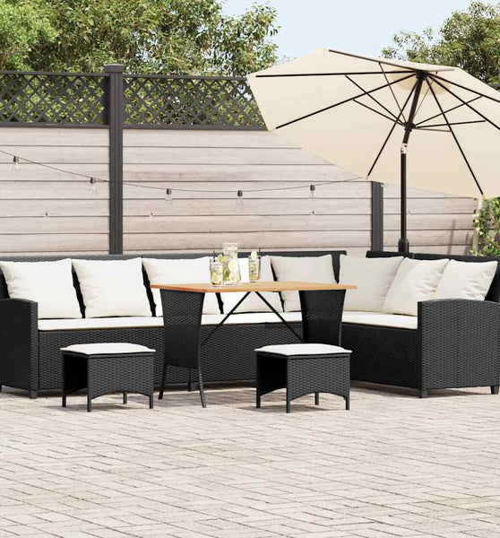 4tlg. Garten-Sofagarnitur mit Kissen L-Form Schwarz Poly Rattan