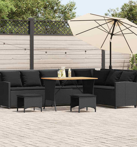 4tlg. Garten-Sofagarnitur mit Kissen L-Form Schwarz Poly Rattan