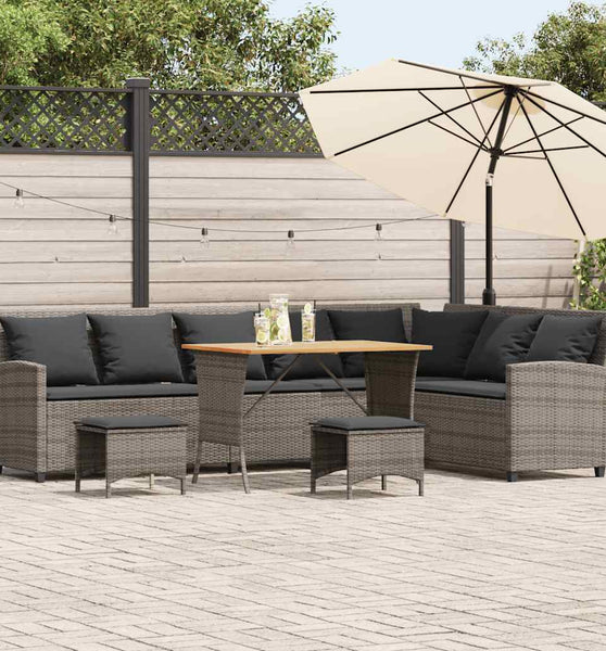 4-tlg. Garten-Sofagarnitur mit Kissen L-Form Grau Poly Rattan