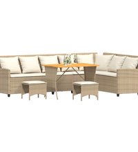 4-tlg. Garten-Sofagarnitur mit Kissen L-Form Beige Poly Rattan