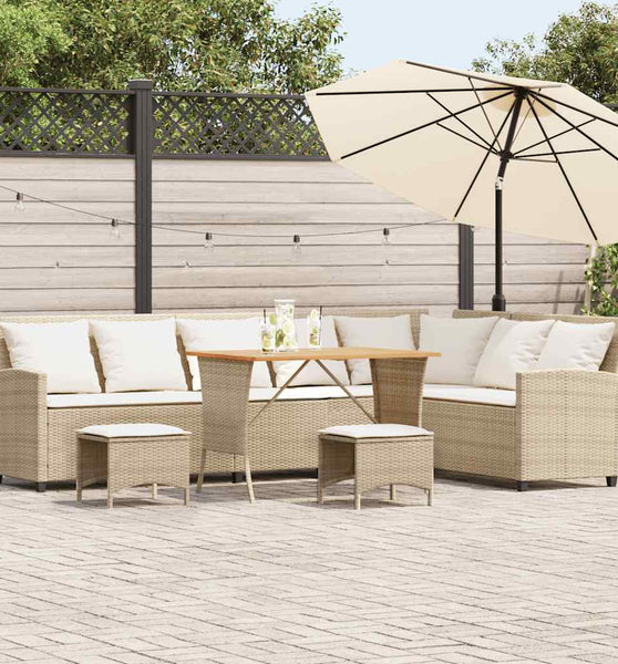 4-tlg. Garten-Sofagarnitur mit Kissen L-Form Beige Poly Rattan