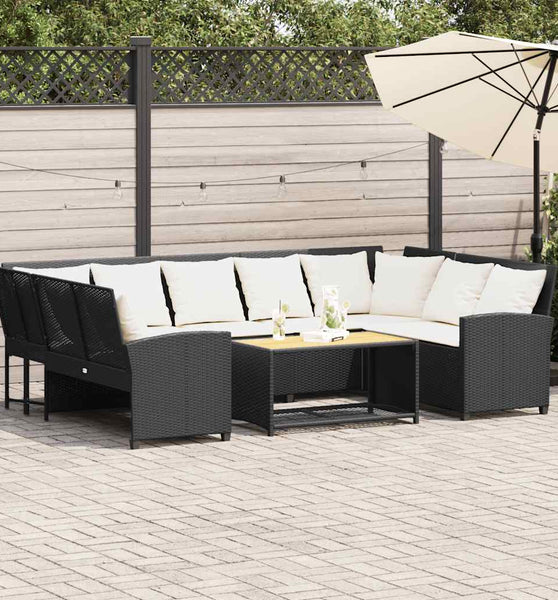 Gartensofa mit Kissen Schwarz Poly Rattan