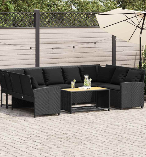 Gartensofa mit Kissen Schwarz Poly Rattan