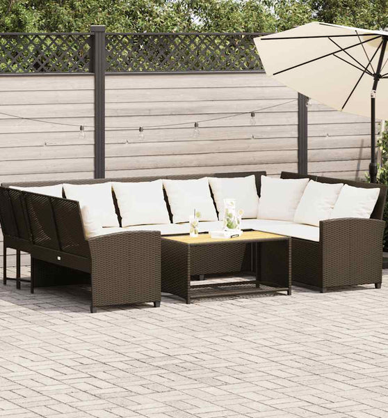 Gartensofa mit Kissen Braun Poly Rattan