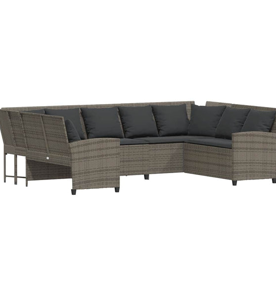 Gartensofa mit Kissen Grau Poly Rattan