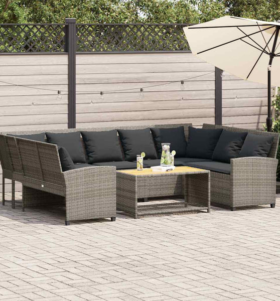 Gartensofa mit Kissen Grau Poly Rattan