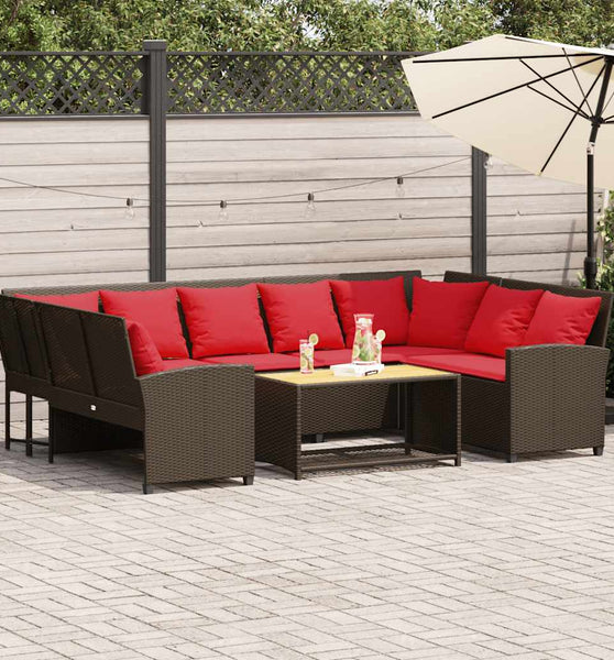 Gartensofa mit Kissen Braun Poly Rattan