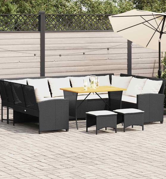 4-tlg. Garten-Sofagarnitur mit Kissen Schwarz Poly Rattan