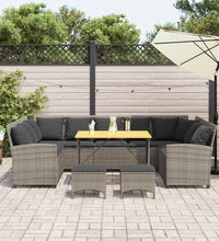 4-tlg. Garten-Sofagarnitur mit Kissen Grau Poly Rattan