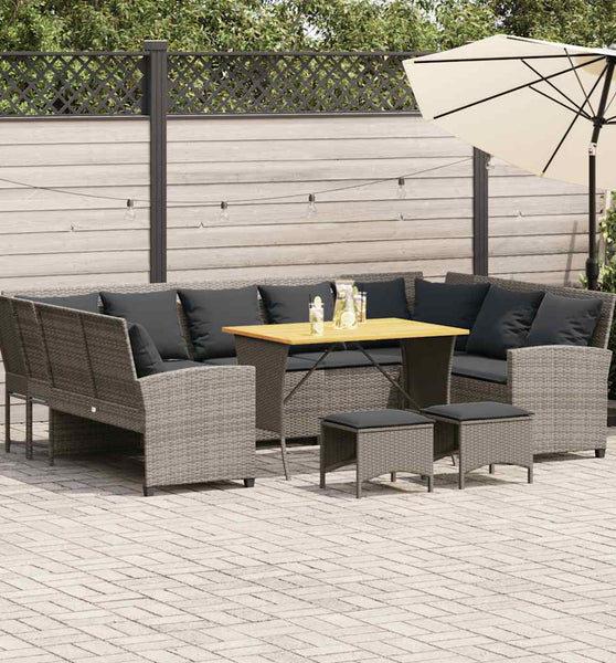 4-tlg. Garten-Sofagarnitur mit Kissen Grau Poly Rattan