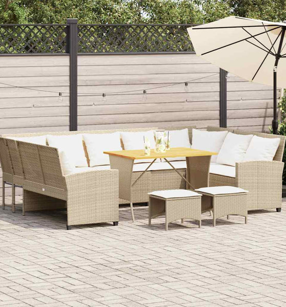 4-tlg. Garten-Sofagarnitur mit Kissen Beige Poly Rattan