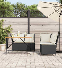 3-tlg. Garten-Sofagarnitur mit Kissen Schwarz Poly Rattan