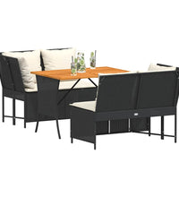 3-tlg. Garten-Sofagarnitur mit Kissen Schwarz Poly Rattan