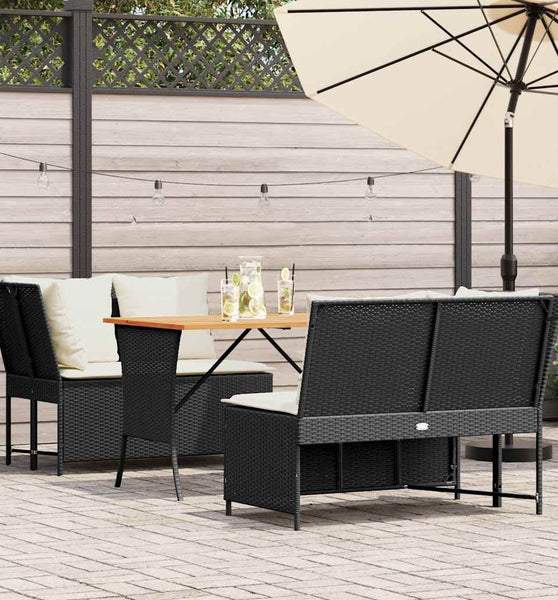 3-tlg. Garten-Sofagarnitur mit Kissen Schwarz Poly Rattan