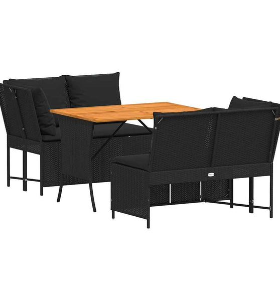 3-tlg. Garten-Sofagarnitur mit Kissen Schwarz Poly Rattan