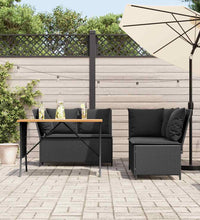 3-tlg. Garten-Sofagarnitur mit Kissen Schwarz Poly Rattan