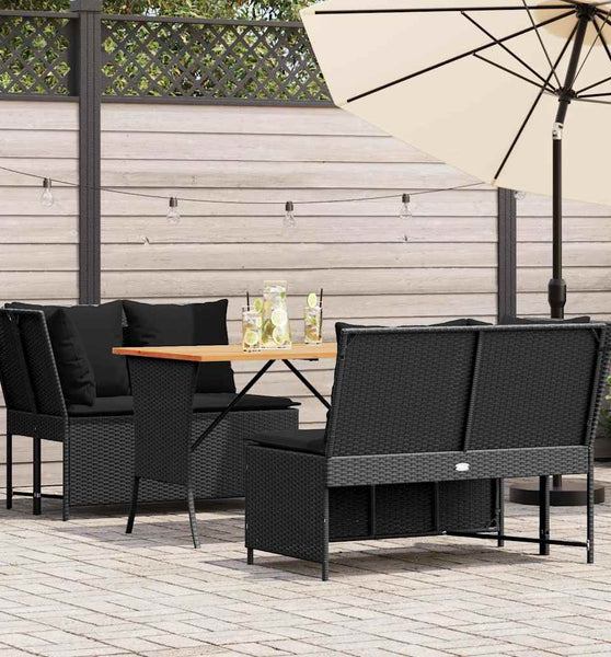 3-tlg. Garten-Sofagarnitur mit Kissen Schwarz Poly Rattan