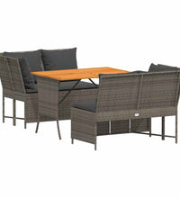 3-tlg. Garten-Sofagarnitur mit Kissen Grau Poly Rattan