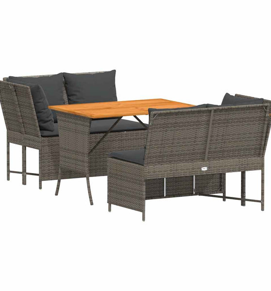 3-tlg. Garten-Sofagarnitur mit Kissen Grau Poly Rattan