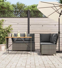 3-tlg. Garten-Sofagarnitur mit Kissen Grau Poly Rattan