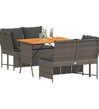 3-tlg. Garten-Sofagarnitur mit Kissen Grau Poly Rattan