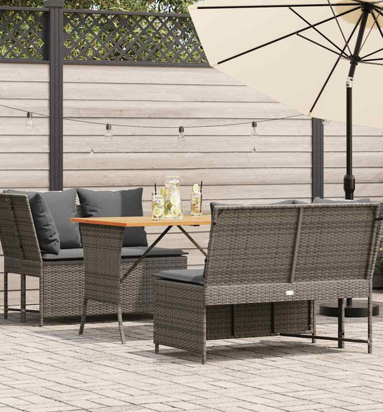 3-tlg. Garten-Sofagarnitur mit Kissen Grau Poly Rattan