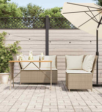 3-tlg. Garten-Sofagarnitur mit Kissen Beige Poly Rattan