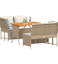 3-tlg. Garten-Sofagarnitur mit Kissen Beige Poly Rattan