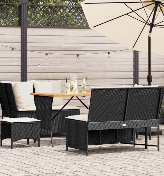 5-tlg. Garten-Sofagarnitur mit Kissen Schwarz Poly Rattan