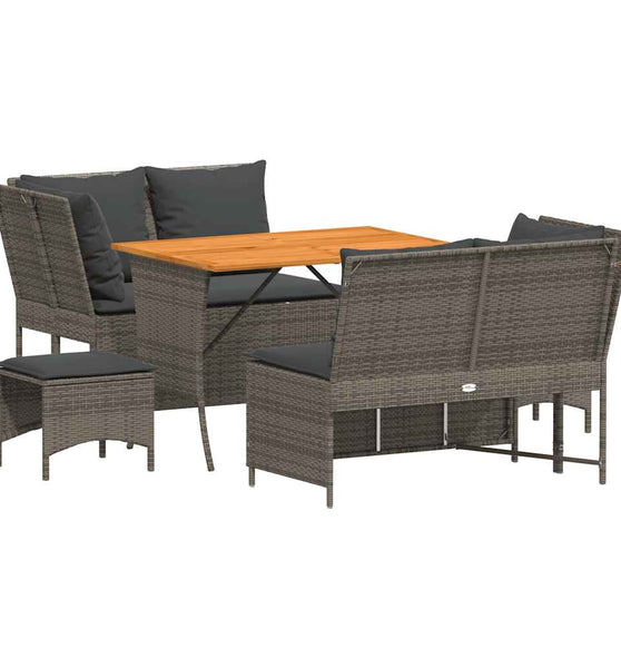 5-tlg. Garten-Sofagarnitur mit Kissen Grau Poly Rattan