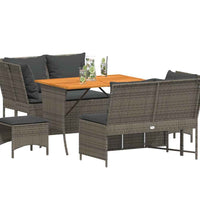 5-tlg. Garten-Sofagarnitur mit Kissen Grau Poly Rattan