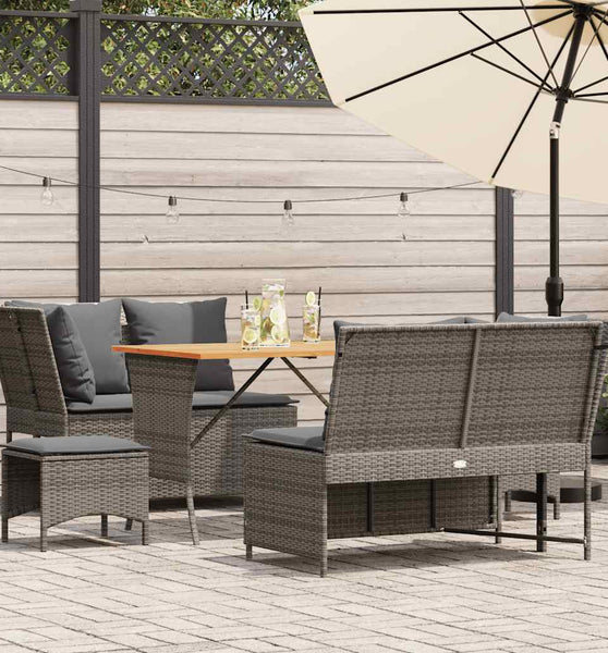 5-tlg. Garten-Sofagarnitur mit Kissen Grau Poly Rattan