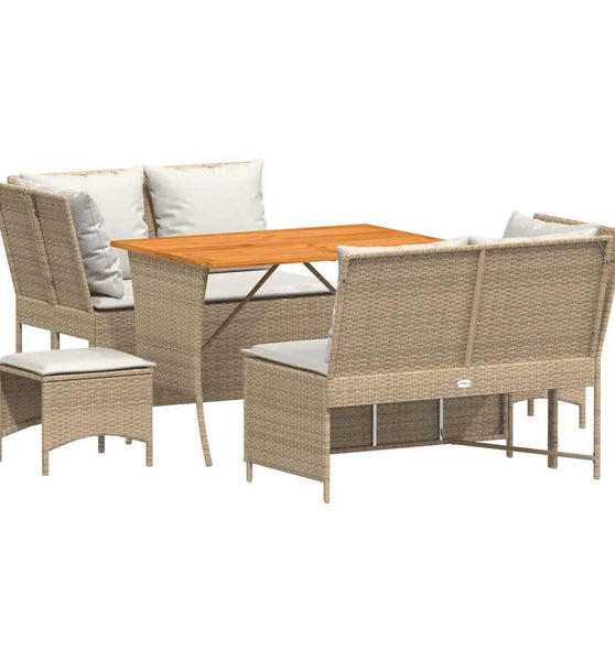 5-tlg. Garten-Sofagarnitur mit Kissen Beige Poly Rattan