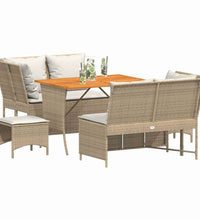 5-tlg. Garten-Sofagarnitur mit Kissen Beige Poly Rattan