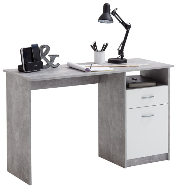 FMD Schreibtisch mit 1 Schublade 123×50×76,5 cm Betongrau und Weiß
